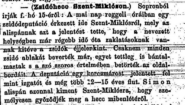 „Zsidóhecc Szent-Miklóson.” (Forrás: Budapesti Hírlap, 1882. 12. 18., 5. o.)
